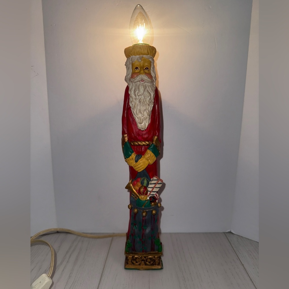 Vintage Old World holiday Santa thin tall skinny light Table Lamp 15” Tall works